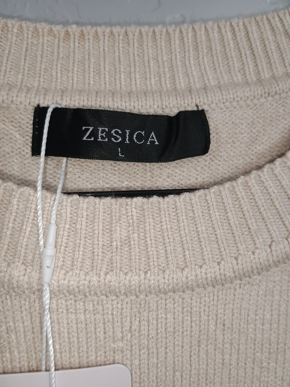 Zesica Cream Textured Crewneck Sweater